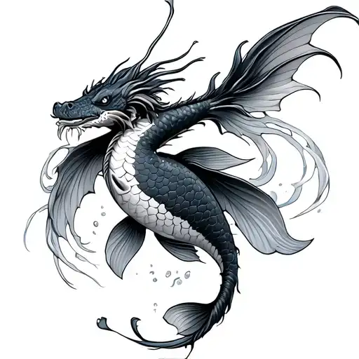 Koi Fish With Dragon Flying Away