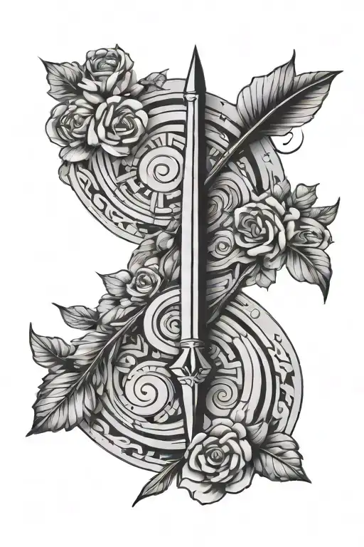 Gemini With Arrow And Fibonacci Spiral Pattern