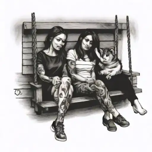 Two Girl Friends On Porch Swing