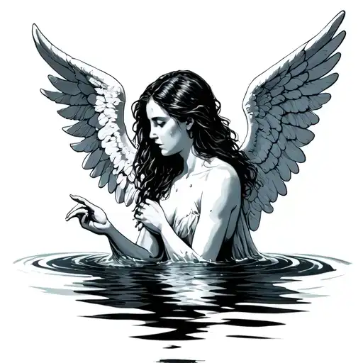 Depressed Woman Drowning Angel Reaching