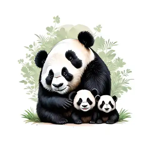 Panda And 4 Cubs