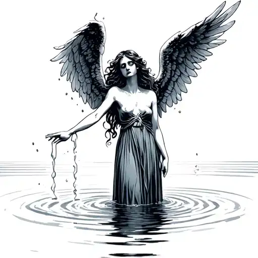 Depressed Woman Drowning Angel Reaching Down