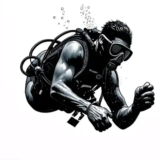 Scuba Diver Swimming Up Inside Diver Shadow