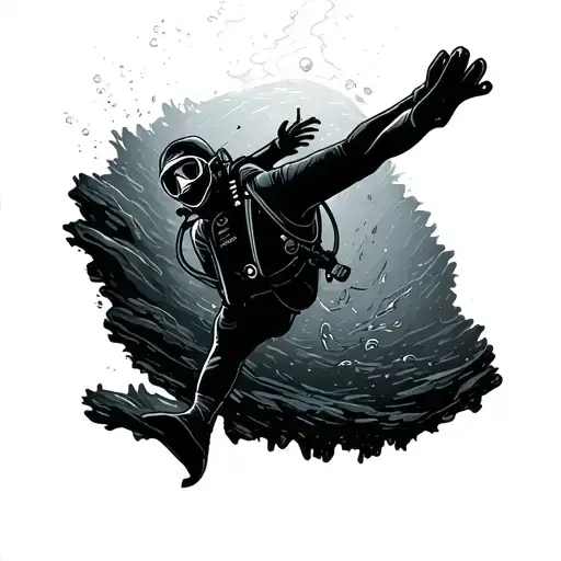 Scuba Diver Swimming Up In Cavern