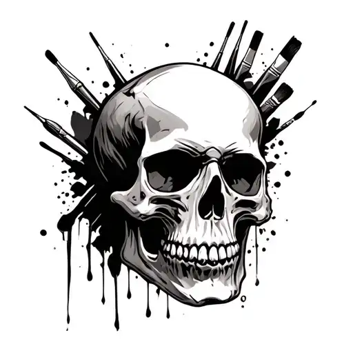 New Skool Skull With Paint Brushes