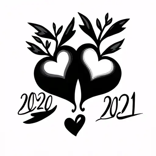 Two Hearts With One With 2020 In And One With 2021 Minimalistic