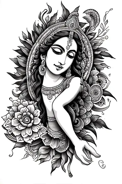 Leg Tattoo With Hindu Artworks