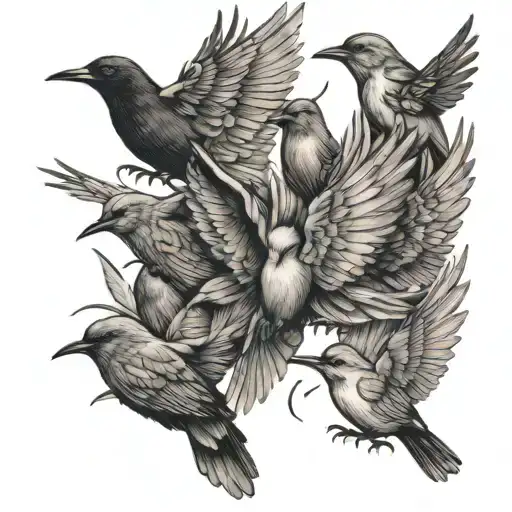 Flock Of Birds That Emerges From Something