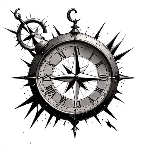 Broken Clock With A Compass Rose