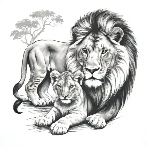 Lion And Cub Staring
