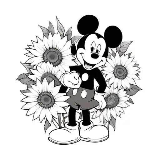 Mickey Mouse And Sunflowers
