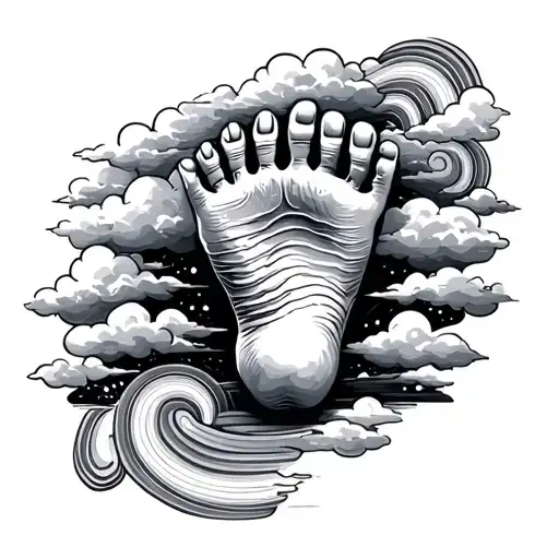 Newborn Foot Print Surrounded By Storm Clouds And Rainbows