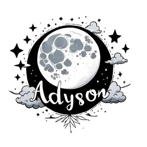 The Name Addyson With A Full Moon And Cloud And Stars