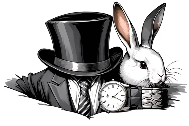 White Rabbit In Suit Top Hat Poctket Watch