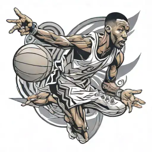 A Dynamic Hip Hop Inspired Tattoo Featuring A Basketball Player In A Stylized Black-grey Portrait