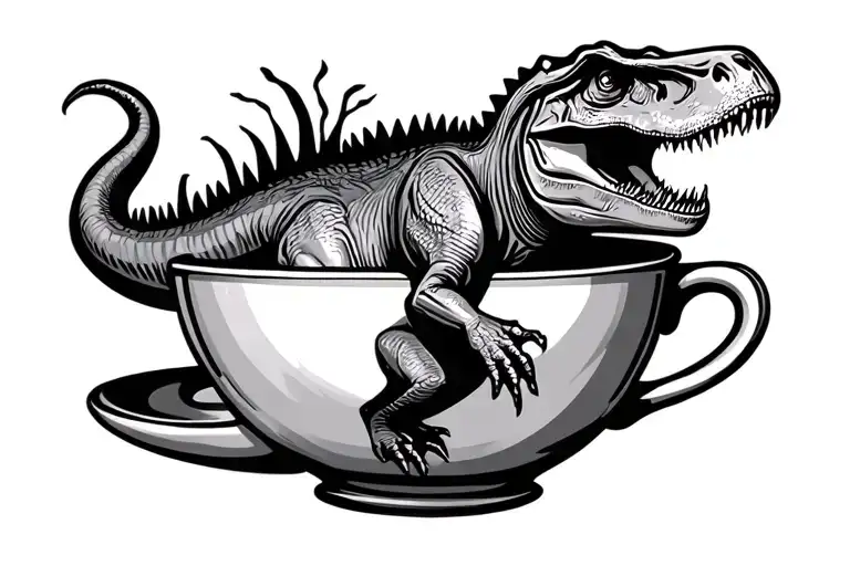T Rex Sitting Inside Of A Tea Cup