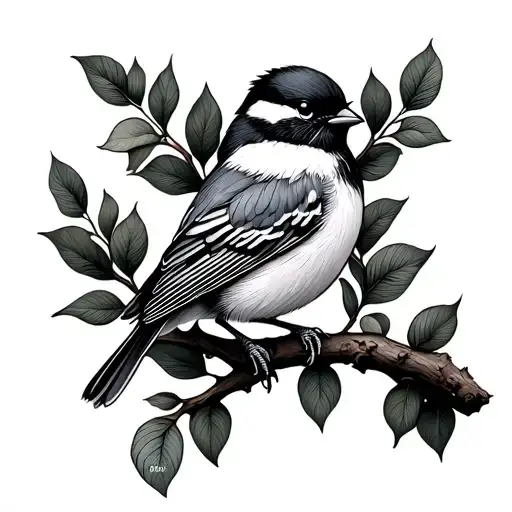 Chickadee On Branch With Birth And Death Dates Incorporated