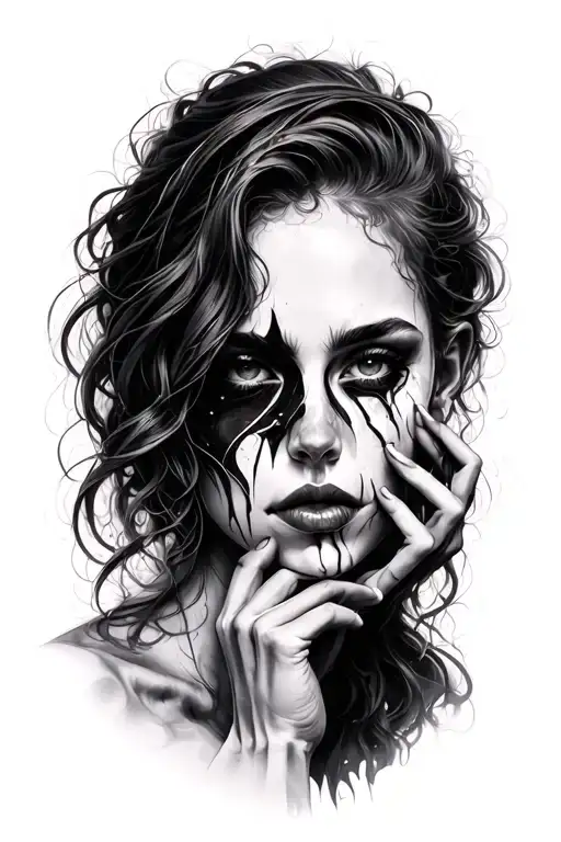 Woman Face Showing Pain And Over Coming