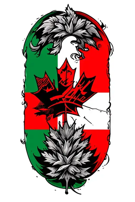 Hungarian And Canadian Mixed Flag Intertwined