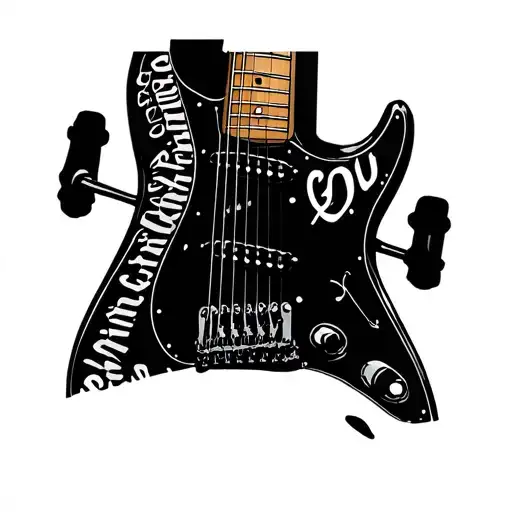 Make A Sketch Of A Stratocaster With Words For The Neck That Say It's All About Soul