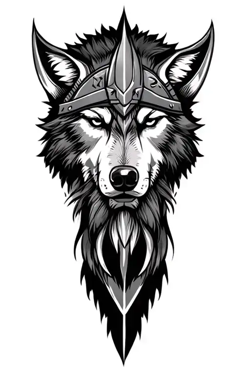 Viking Face And Wolf Head