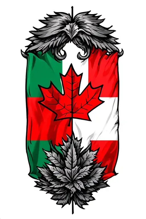 Hungarian And Canadian Mixed Flag Intertwined Representing
