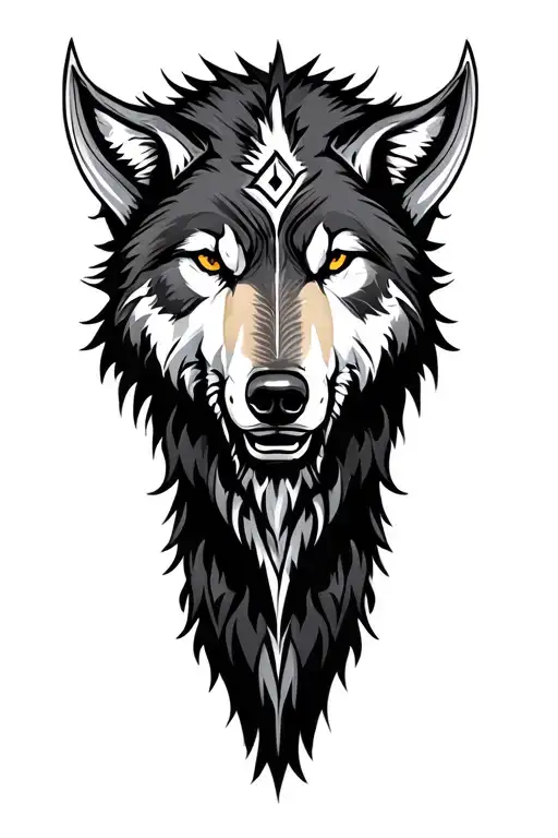 Viking Face Wolf Head Profile Holding