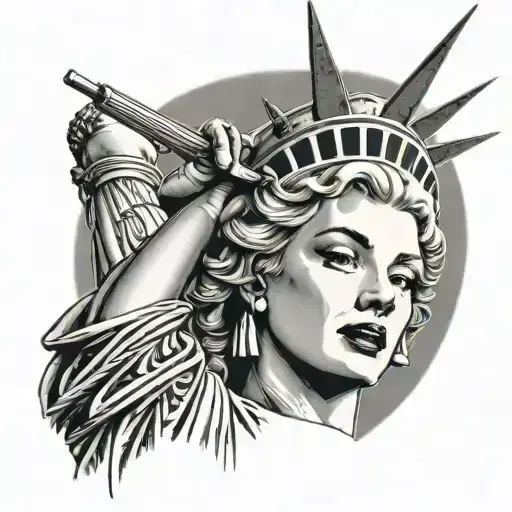 Marilyn Monroe Head On Statue Liberty With Gun