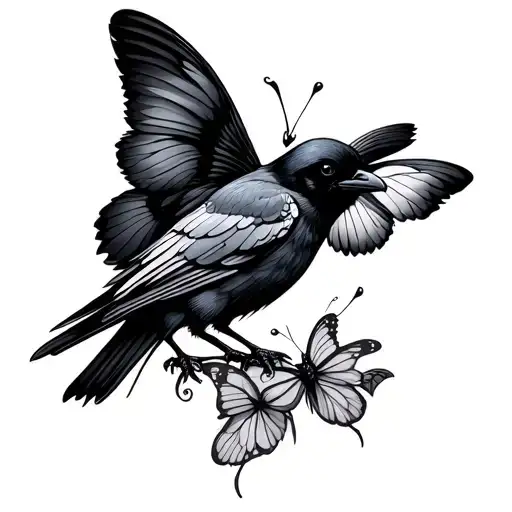Agender Crow With Butterfly