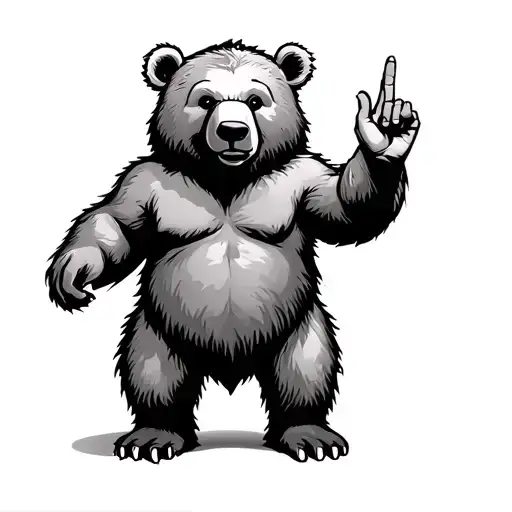 Litlle Bear Standing Raising His Hand And The Hand Of God Touching With His Finger