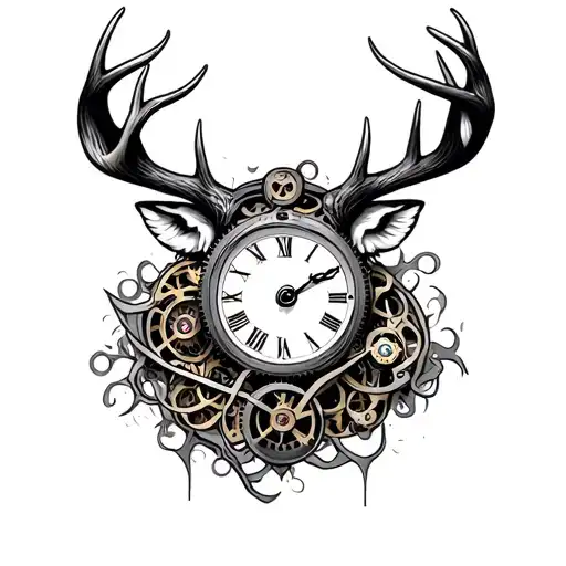 Buck With Clock Mechanism Intertwined Representing