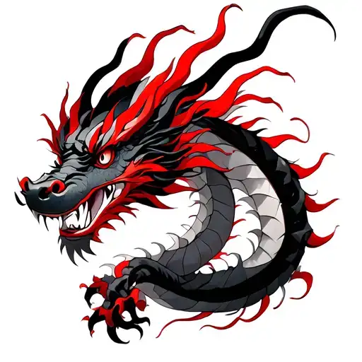 A Japanesse Dragon With Black And Red Skin