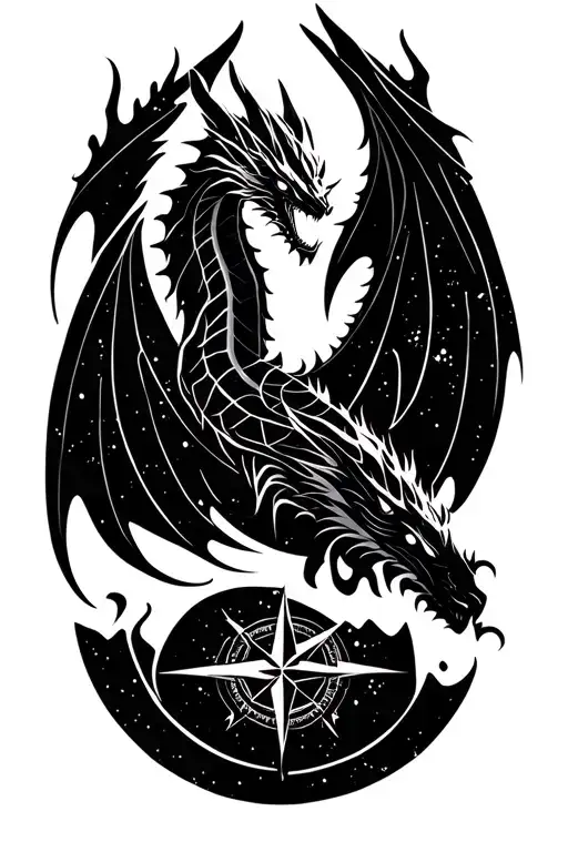 Dragon And Compass Geometric Shape And Galaxy