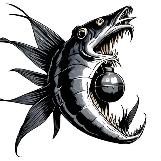 Oarfish With A Grenade In Mouth Wide Open