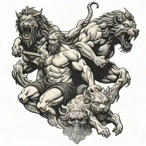Hercules And Hades With Cerberus