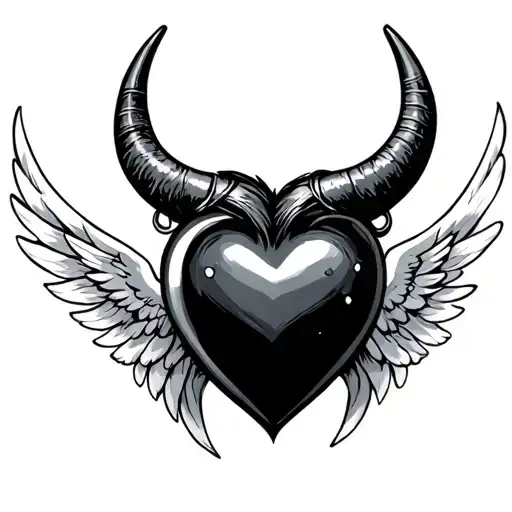 Black Heart With One Angel Wing One Devil Horns