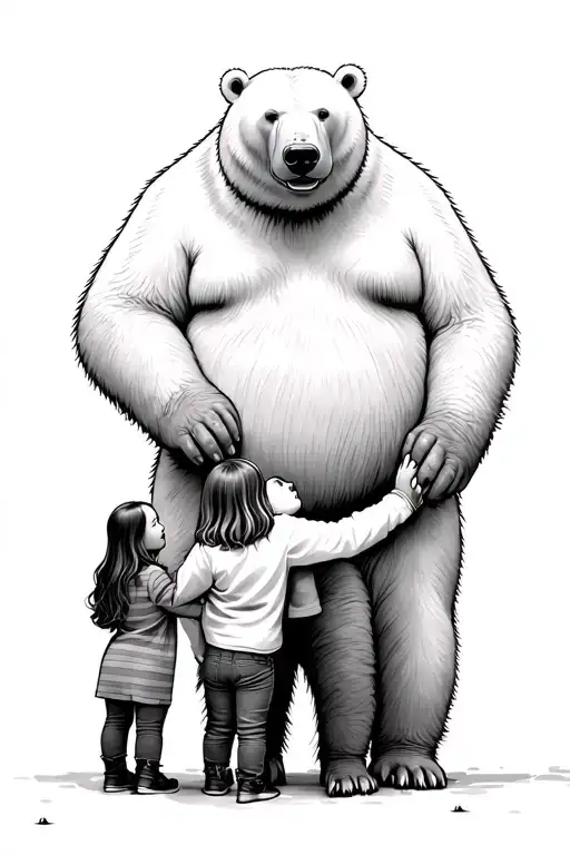 A Fatter Holding Hands With 2 Daughters With Er Polarbear Wathing Over Then