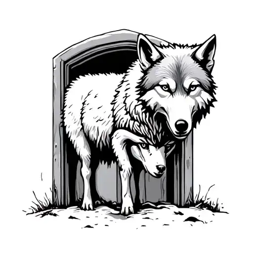 Door Of The Sheep Beating A Wolf