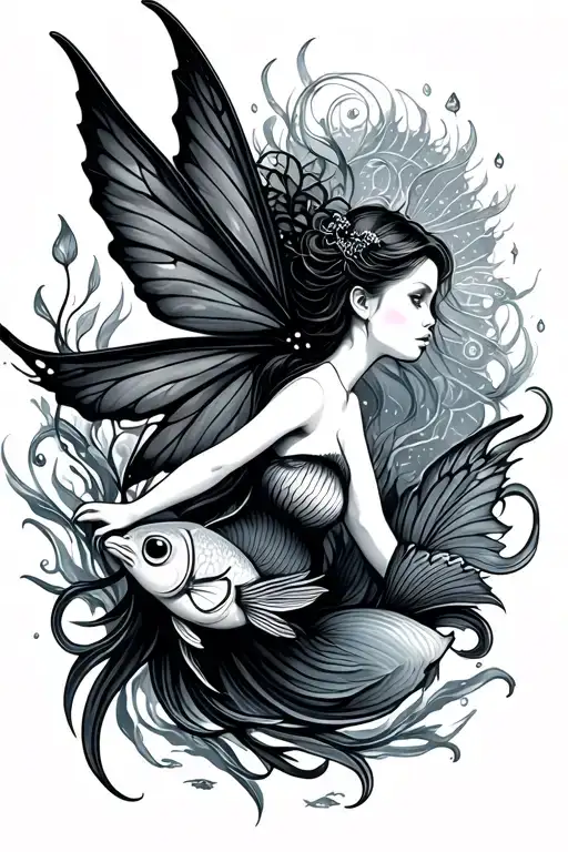 Fairy With Pieces Fish Swimming