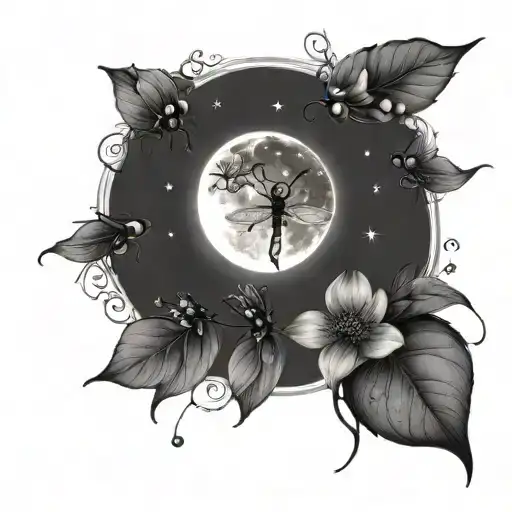 Fireflies Woodland Flowers And Moon