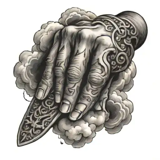 Prayer Hand In Clouds Surrounding