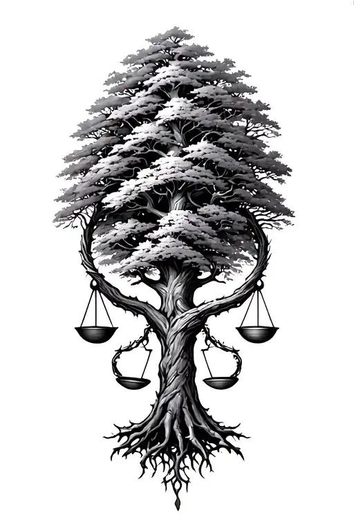 Tree Of Life Interiwned With Judgment Scales Intertwined