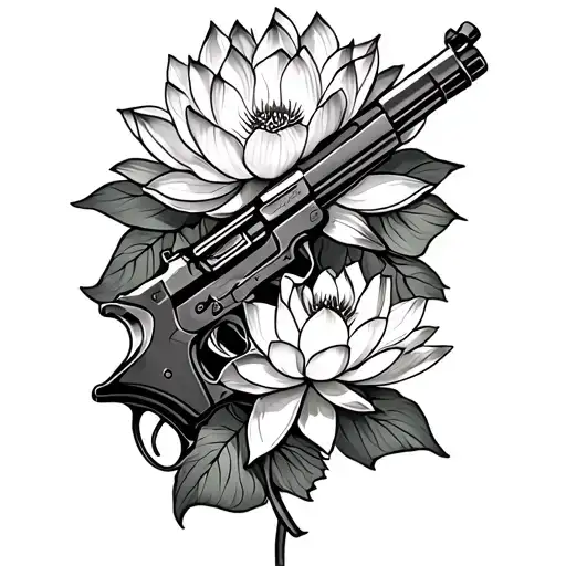 Guns And Lotus Flower Blooming