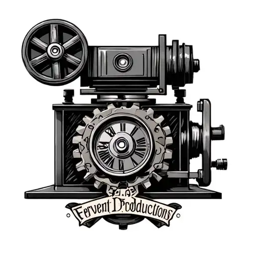 Clockwork Gears Movie Camera With Text 'Fervent Daedal Productions' Beneath