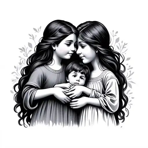 Mother And Sons Holding Hands