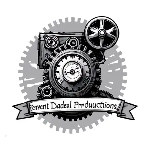 Clockwork Gears Movie Camera With Text 'Fervent Daedal Productions' Beneath
