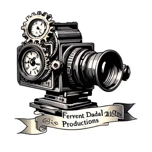 Clockwork Gears Movie Camera With Text 'Fervent Daedal Productions' Beneath