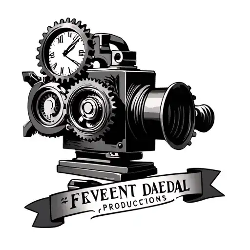 Clockwork Gears Movie Camera With Text 'Fervent Daedal Productions' Beneath