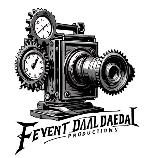 Clockwork Gears Movie Camera With Text 'Fervent Daedal Productions' Beneath
