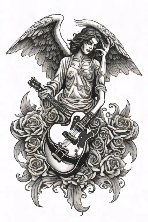 Angel Hold Guitar With Wings Spread